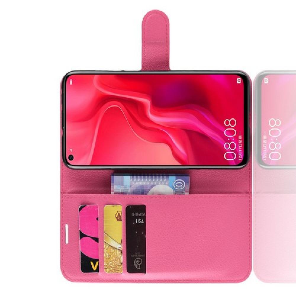 Флип чехол книжка с кошельком подставкой отделениями для карт и магнитной застежкой для Huawei Nova 4 Розовый