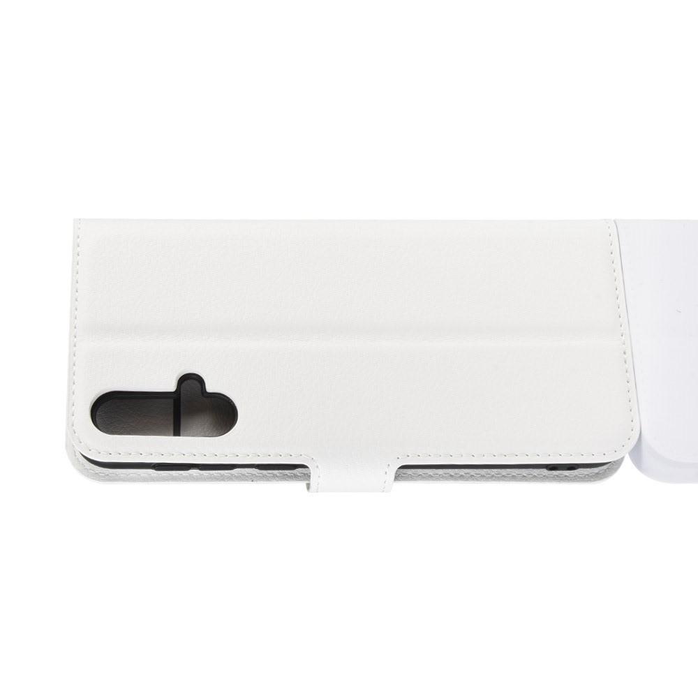 Флип чехол книжка с кошельком подставкой отделениями для карт и магнитной застежкой для Huawei Nova 5 Белый