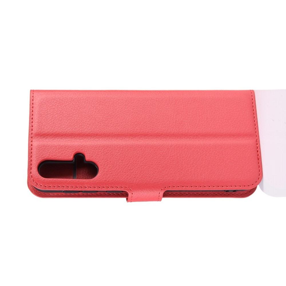 Флип чехол книжка с кошельком подставкой отделениями для карт и магнитной застежкой для Huawei Nova 5 Красный