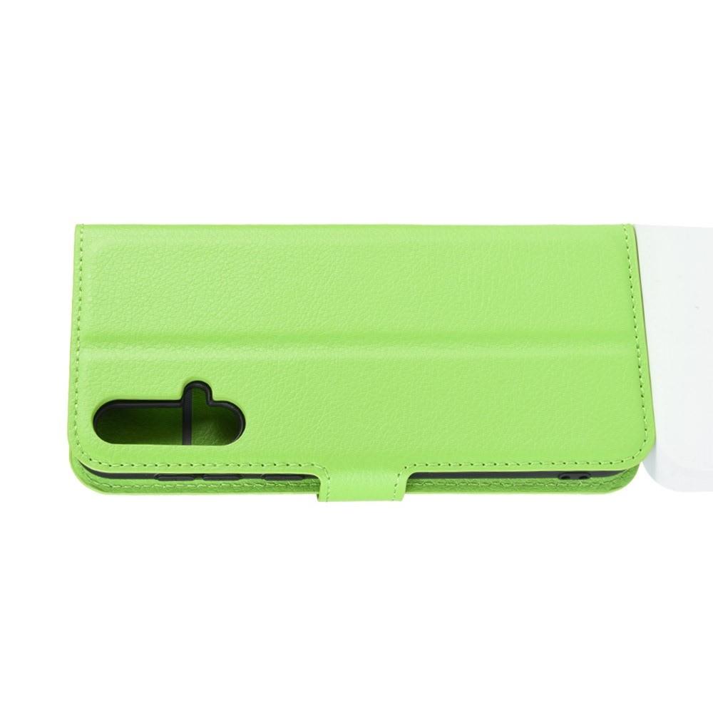 Флип чехол книжка с кошельком подставкой отделениями для карт и магнитной застежкой для Huawei Nova 5 Зеленый