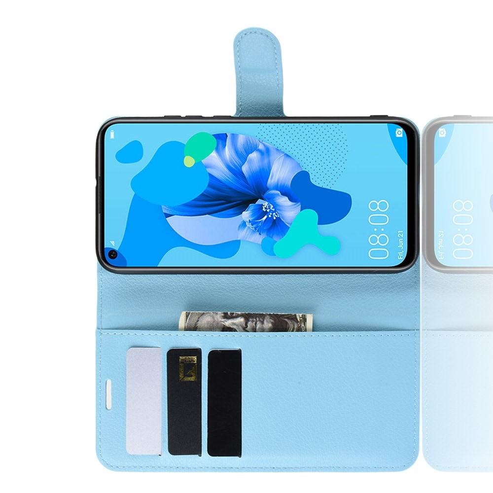 Флип чехол книжка с кошельком подставкой отделениями для карт и магнитной застежкой для Huawei nova 5i / P20 lite 2019 Голубой