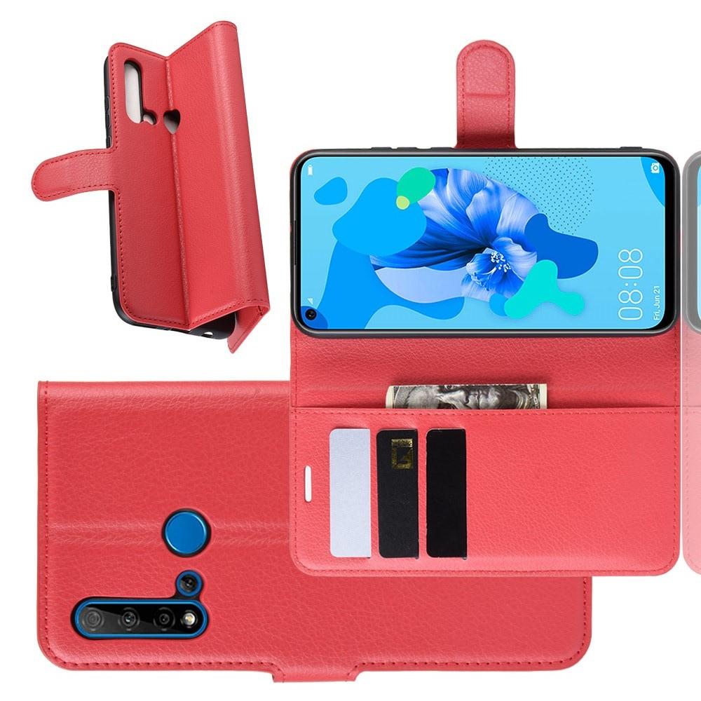 Флип чехол книжка с кошельком подставкой отделениями для карт и магнитной застежкой для Huawei nova 5i / P20 lite 2019 Красный