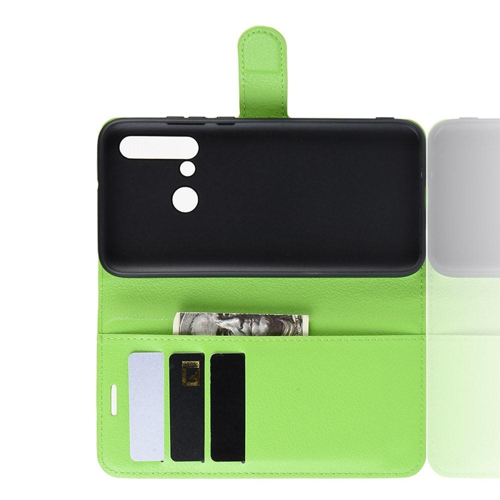 Флип чехол книжка с кошельком подставкой отделениями для карт и магнитной застежкой для Huawei nova 5i / P20 lite 2019 Зеленый