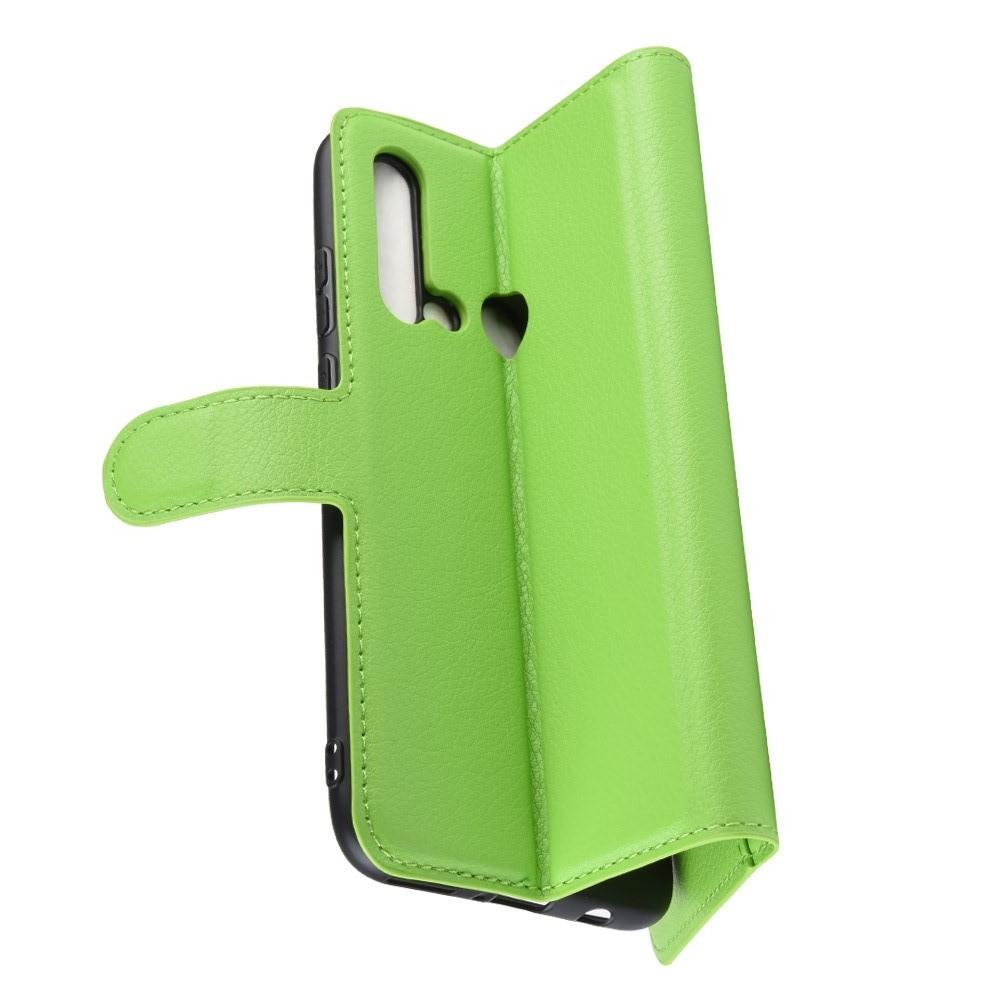 Флип чехол книжка с кошельком подставкой отделениями для карт и магнитной застежкой для Huawei nova 5i / P20 lite 2019 Зеленый