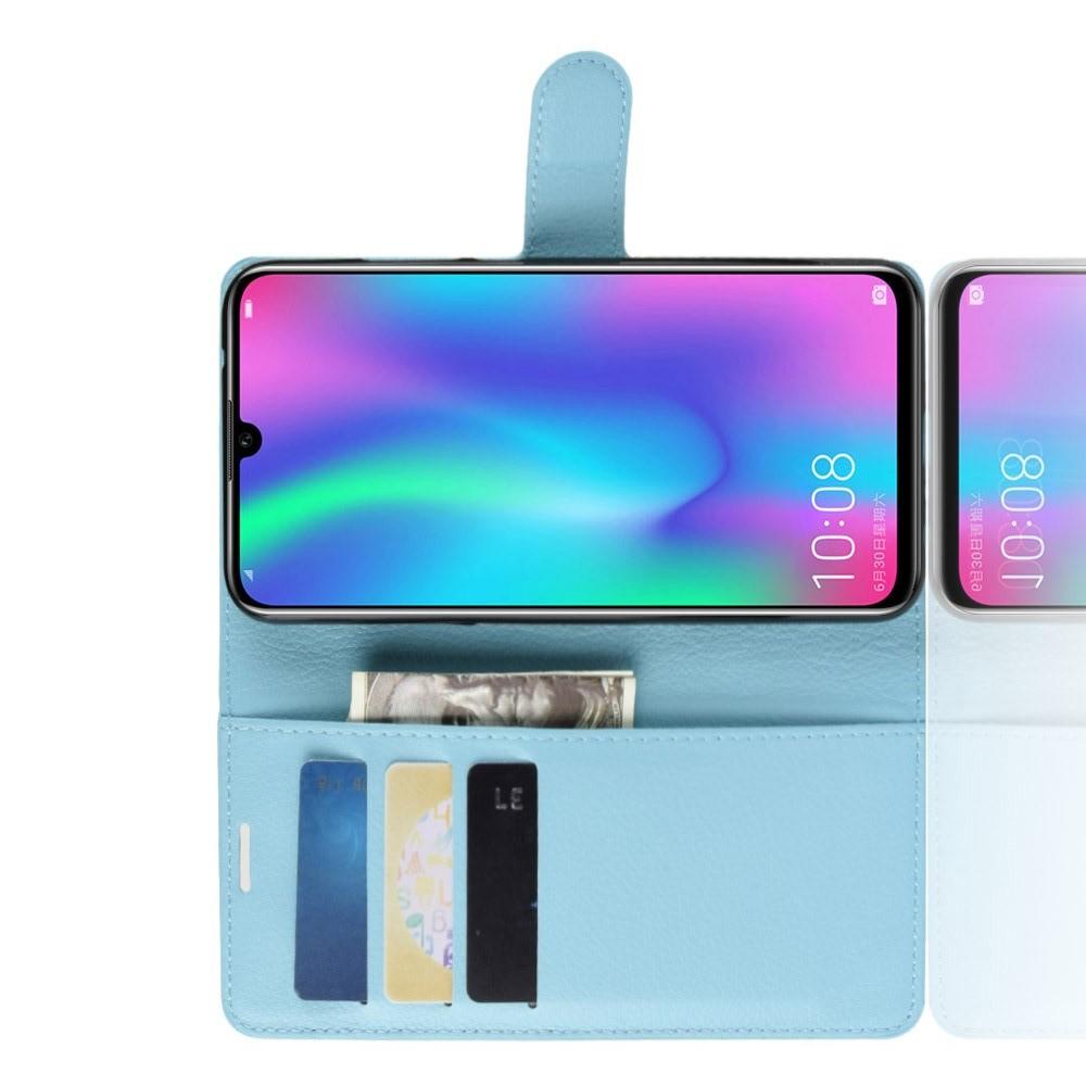 Флип чехол книжка с кошельком подставкой отделениями для карт и магнитной застежкой для Huawei P Smart 2019 Голубой