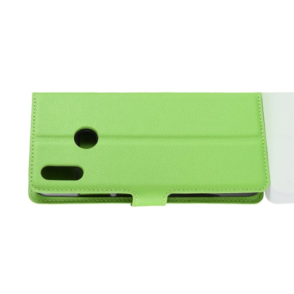 Флип чехол книжка с кошельком подставкой отделениями для карт и магнитной застежкой для Huawei P Smart 2019 Зеленый