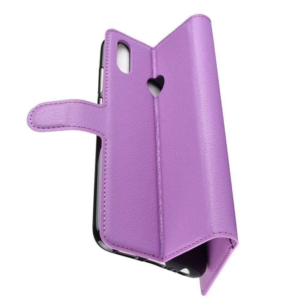 Флип чехол книжка с кошельком подставкой отделениями для карт и магнитной застежкой для Huawei P Smart 2019 Фиолетовый