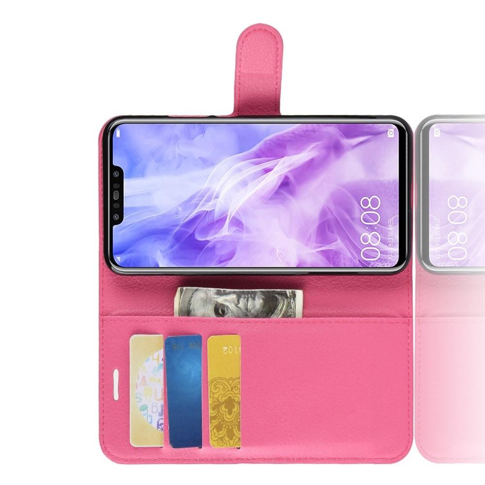 Флип чехол книжка с кошельком подставкой отделениями для карт и магнитной застежкой для Huawei P smart+ / Nova 3i Розовый