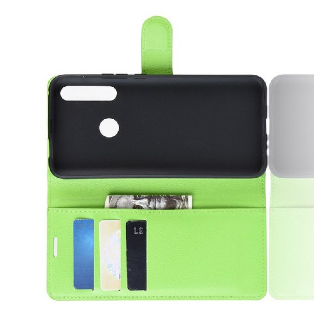 Флип чехол книжка с кошельком подставкой отделениями для карт и магнитной застежкой для Huawei P Smart Z Зеленый
