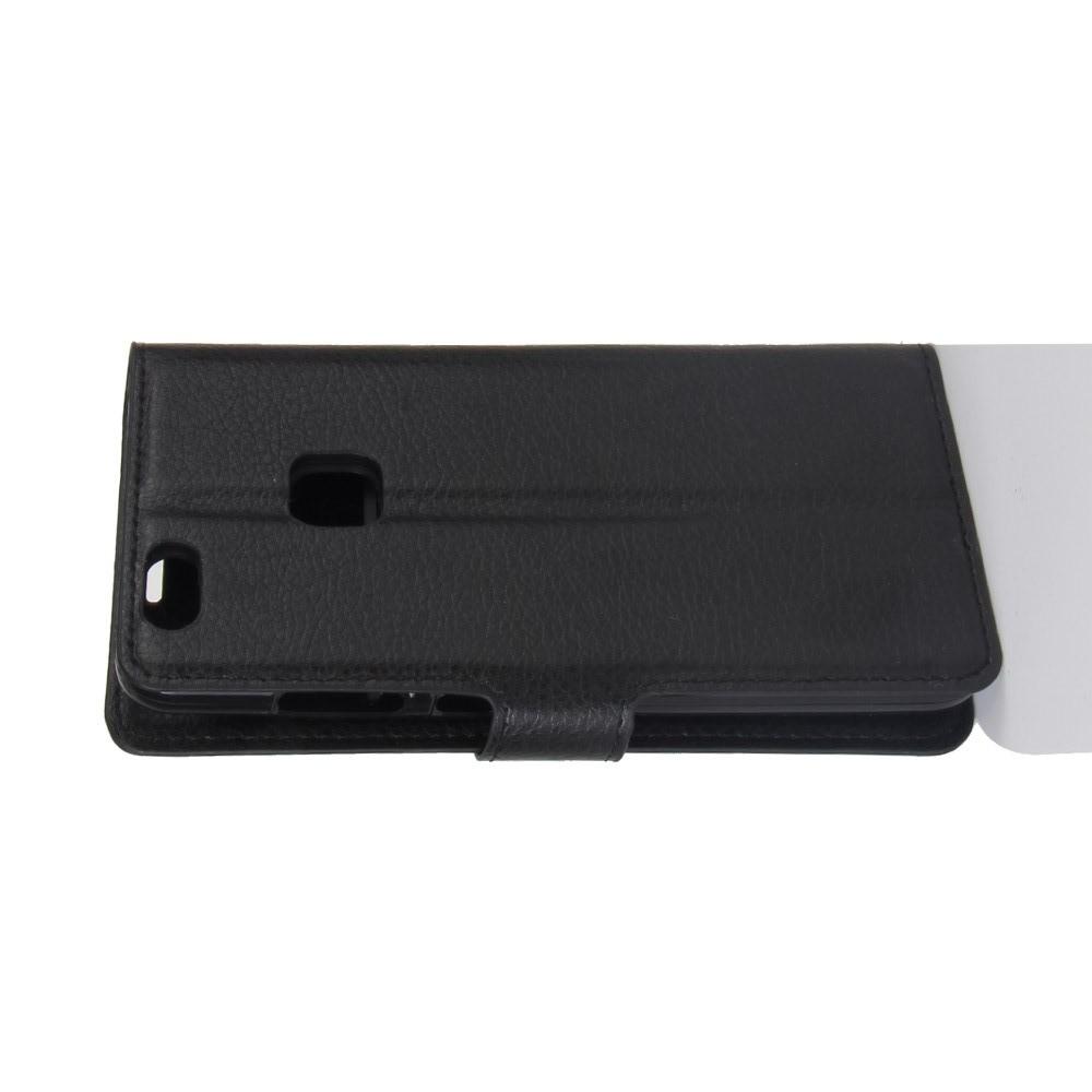 Флип чехол книжка с кошельком подставкой отделениями для карт и магнитной застежкой для Huawei P10 Lite Черный