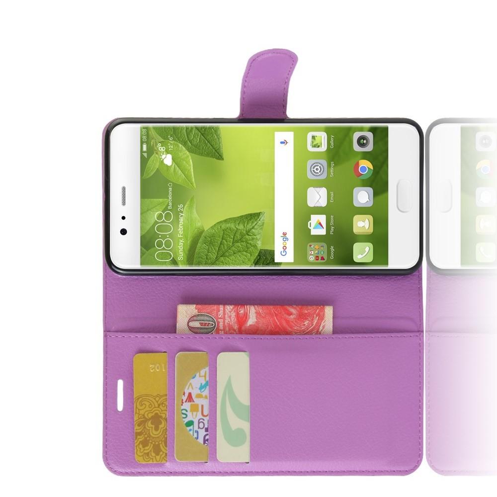 Флип чехол книжка с кошельком подставкой отделениями для карт и магнитной застежкой для Huawei P10 Plus Фиолетовый