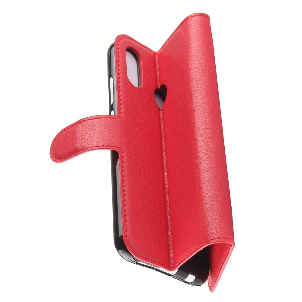 Флип чехол книжка с кошельком подставкой отделениями для карт и магнитной застежкой для Huawei P20 lite Красный