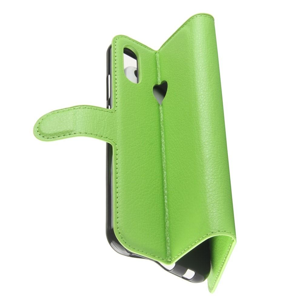 Флип чехол книжка с кошельком подставкой отделениями для карт и магнитной застежкой для Huawei P20 lite Зеленый