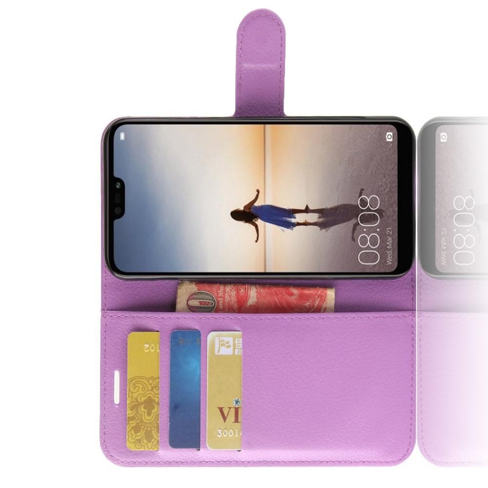 Флип чехол книжка с кошельком подставкой отделениями для карт и магнитной застежкой для Huawei P20 lite Фиолетовый