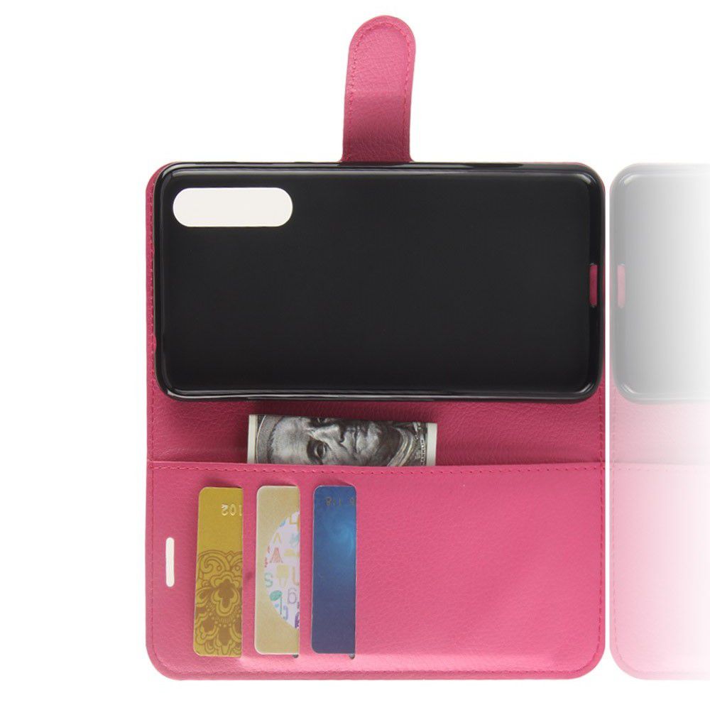 Флип чехол книжка с кошельком подставкой отделениями для карт и магнитной застежкой для Huawei P20 Pro Розовый