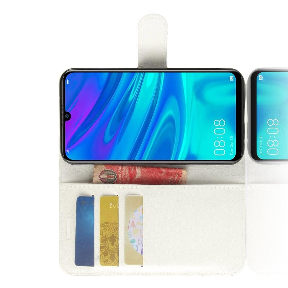 Флип чехол книжка с кошельком подставкой отделениями для карт и магнитной застежкой для Huawei Y7 2019 Белый