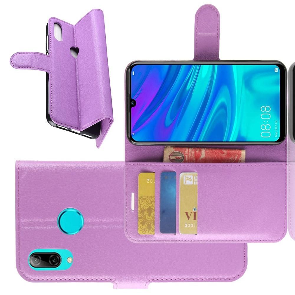 Флип чехол книжка с кошельком подставкой отделениями для карт и магнитной застежкой для Huawei Y7 2019 Фиолетовый
