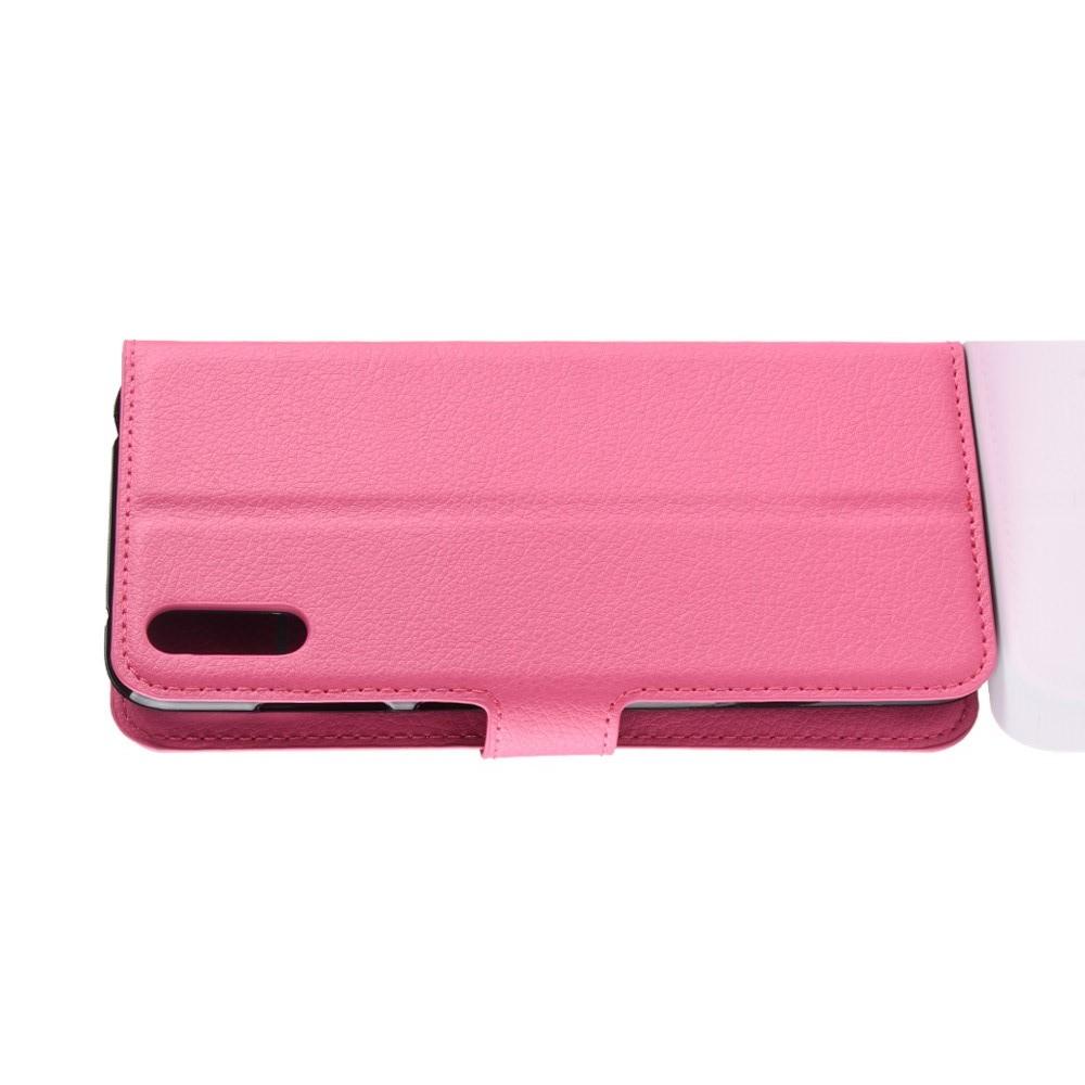 Флип чехол книжка с кошельком подставкой отделениями для карт и магнитной застежкой для Huawei Y7 Pro 2019 Розовый