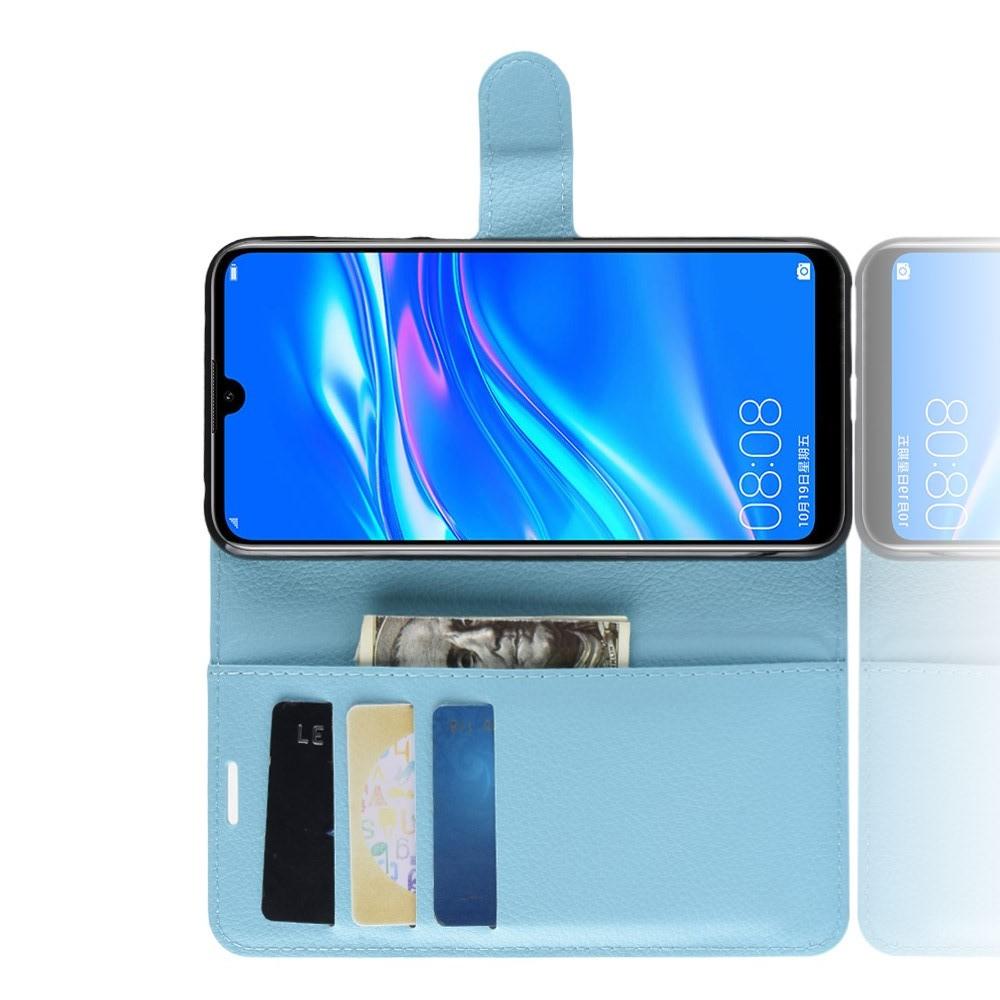 Флип чехол книжка с кошельком подставкой отделениями для карт и магнитной застежкой для Huawei Y7 Pro 2019 Голубой