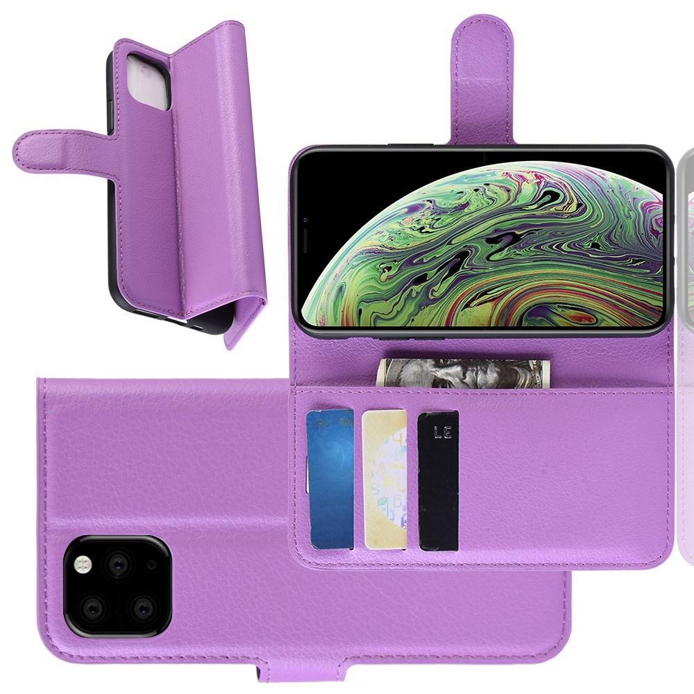 Флип чехол книжка с кошельком подставкой отделениями для карт и магнитной застежкой для iPhone 11 Pro Фиолетовый