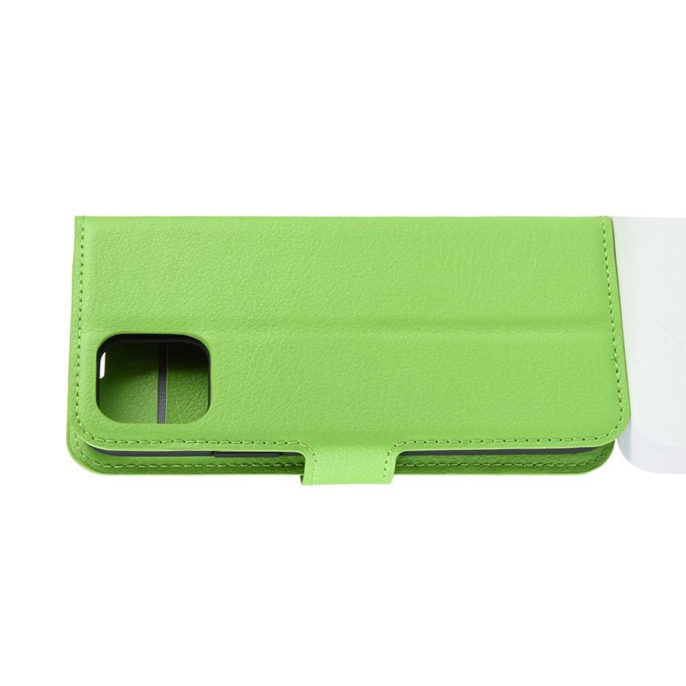 Флип чехол книжка с кошельком подставкой отделениями для карт и магнитной застежкой для iPhone 11 Pro Max Зеленый