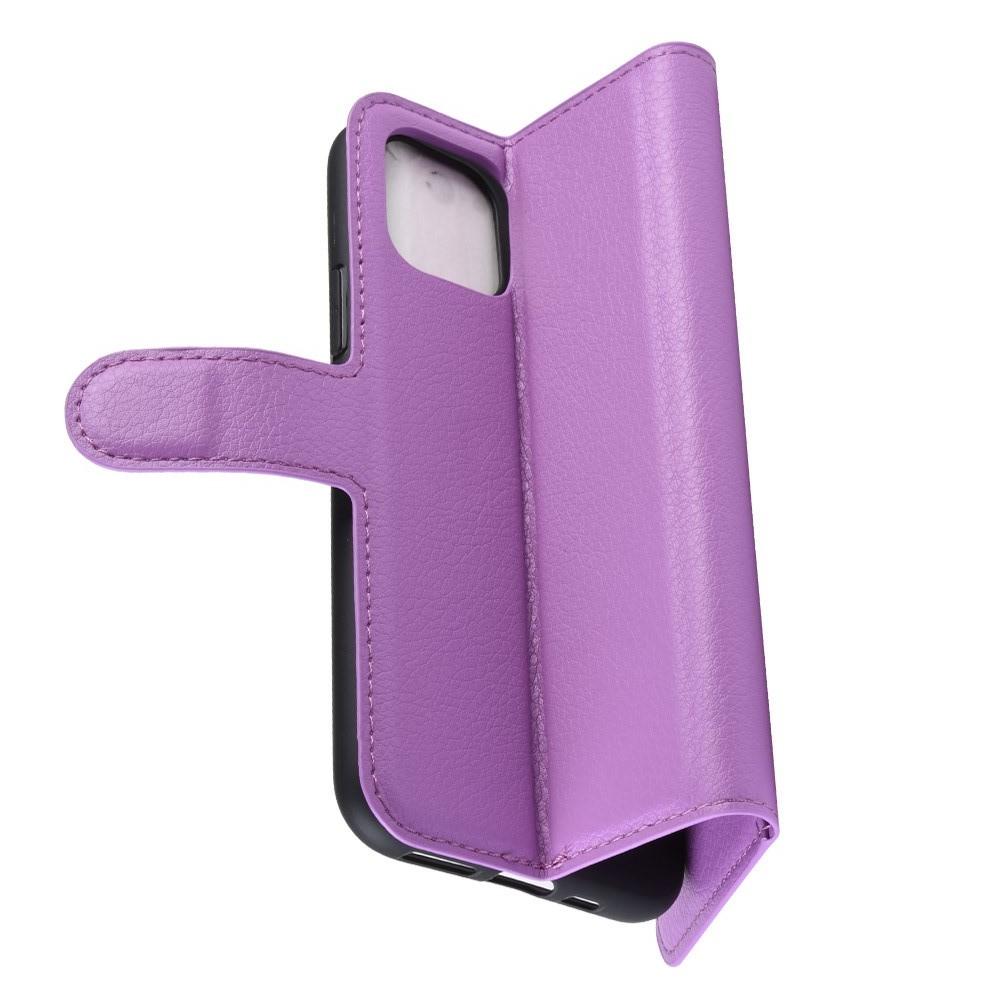 Флип чехол книжка с кошельком подставкой отделениями для карт и магнитной застежкой для iPhone 11 Фиолетовый