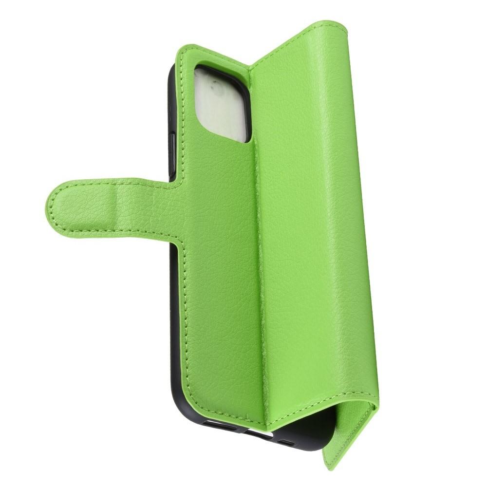 Флип чехол книжка с кошельком подставкой отделениями для карт и магнитной застежкой для iPhone 11 Зеленый