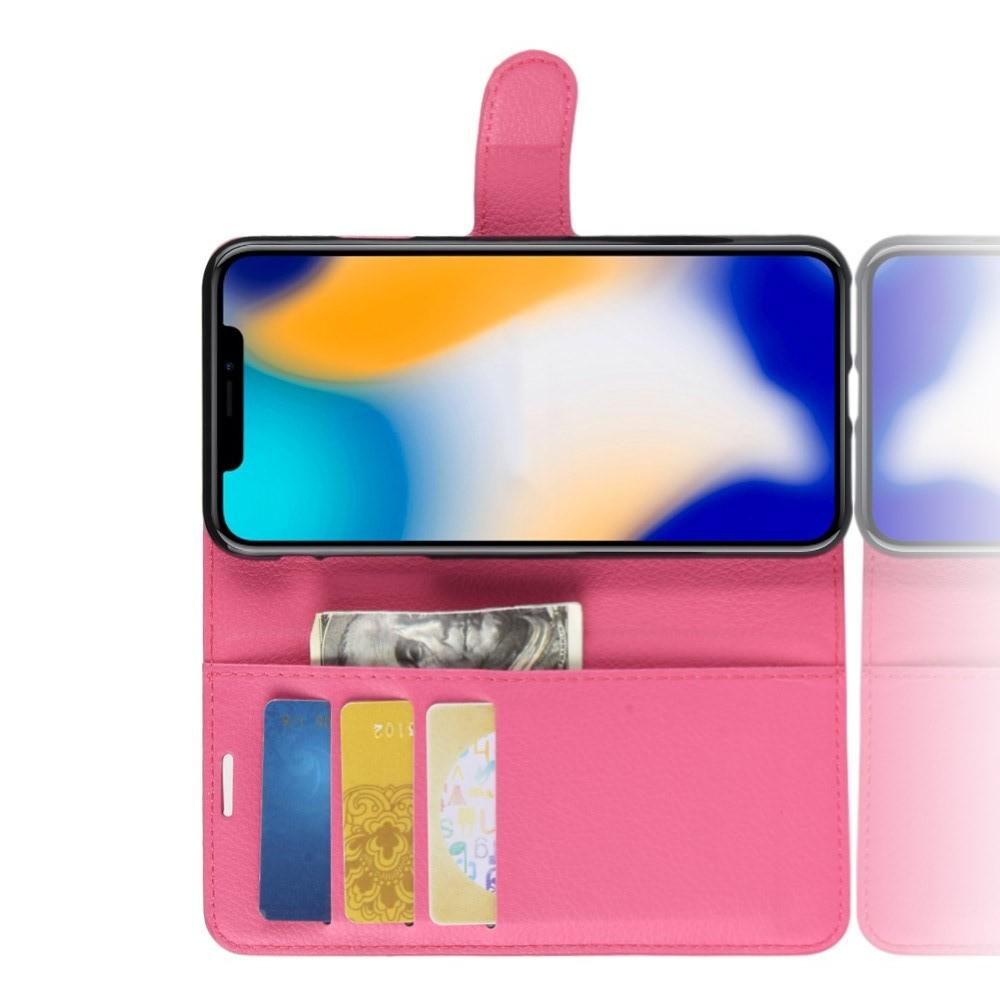Флип чехол книжка с кошельком подставкой отделениями для карт и магнитной застежкой для iPhone XS Max Розовый