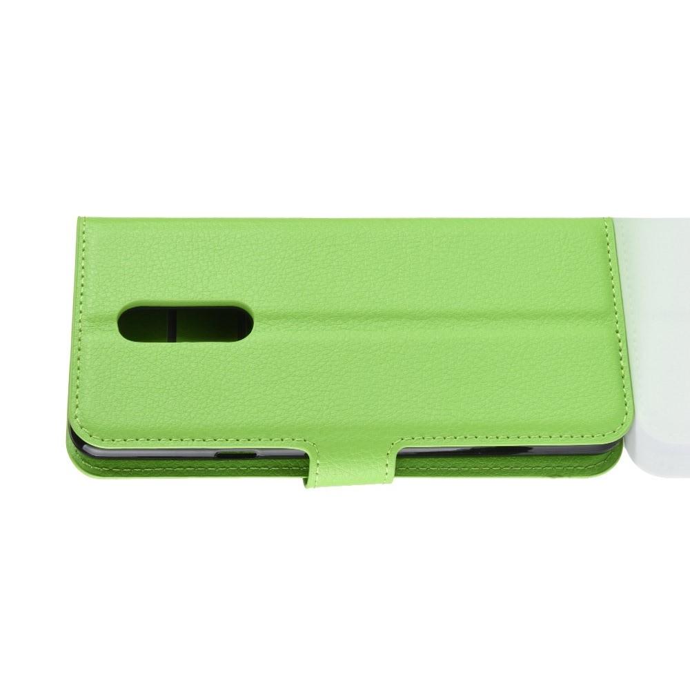 Флип чехол книжка с кошельком подставкой отделениями для карт и магнитной застежкой для LG G7 Fit Зеленый