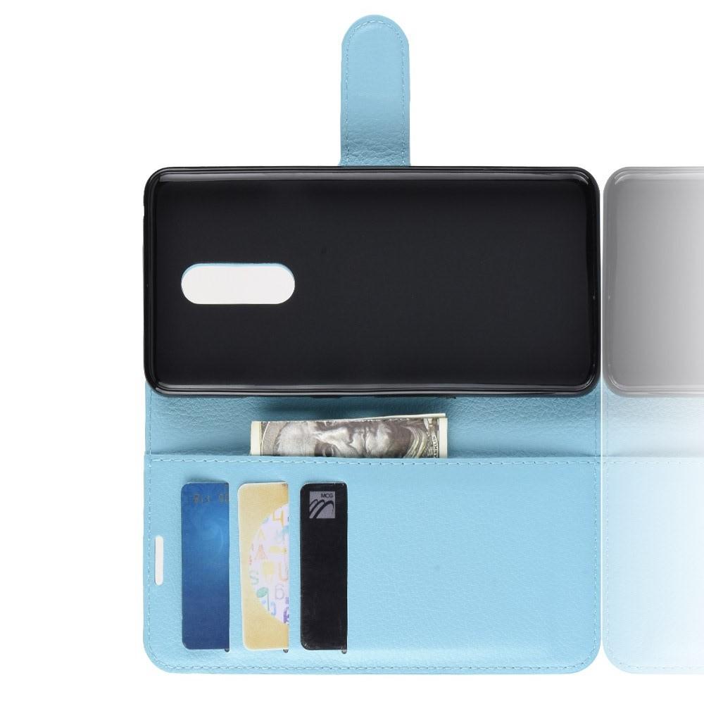 Флип чехол книжка с кошельком подставкой отделениями для карт и магнитной застежкой для LG G7 Fit Голубой