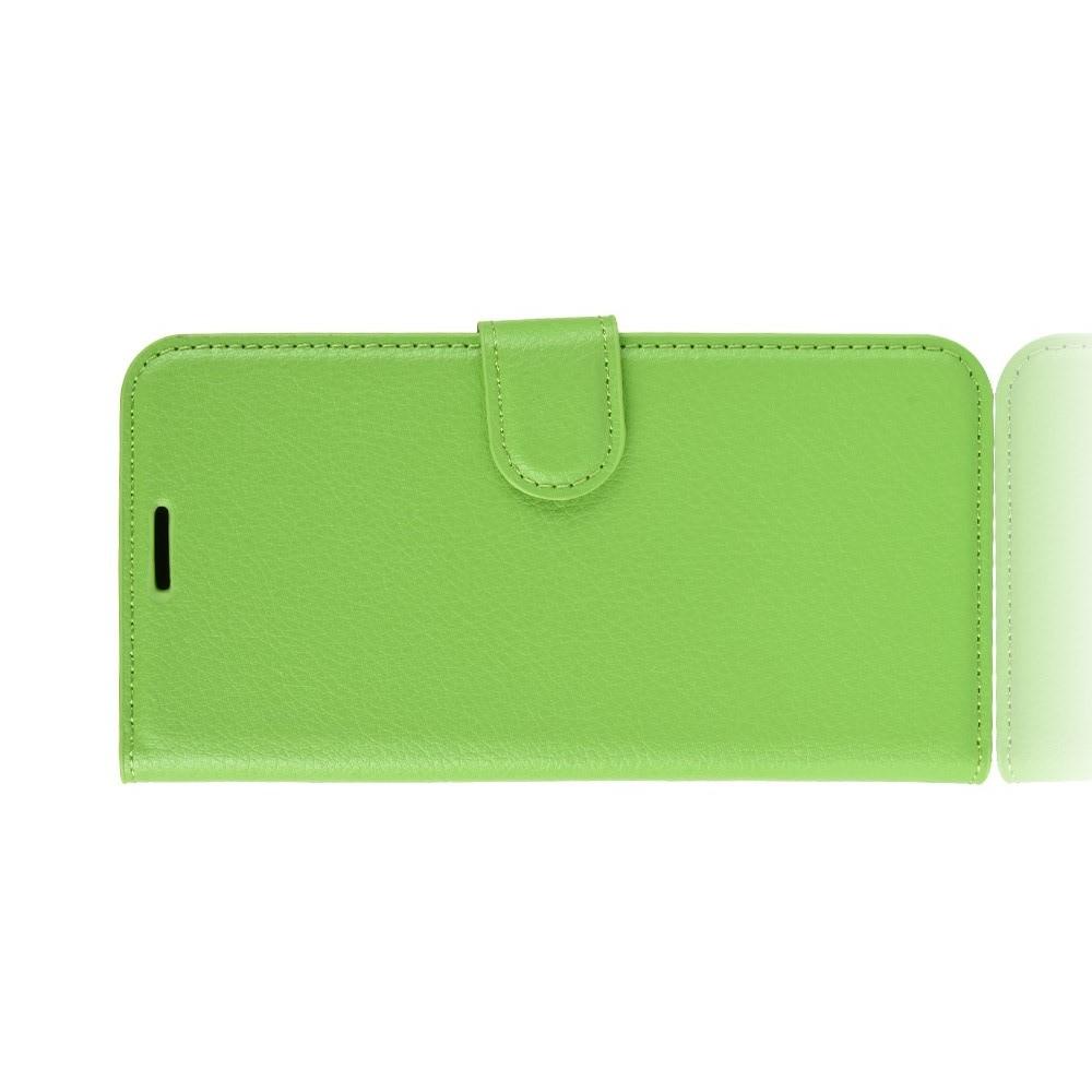 Флип чехол книжка с кошельком подставкой отделениями для карт и магнитной застежкой для LG G7 ThinQ Зеленый