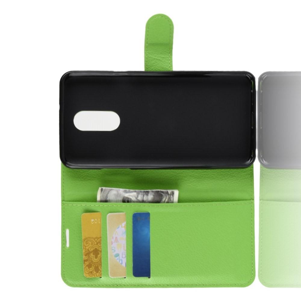 Флип чехол книжка с кошельком подставкой отделениями для карт и магнитной застежкой для LG Q Stylus+ Зеленый