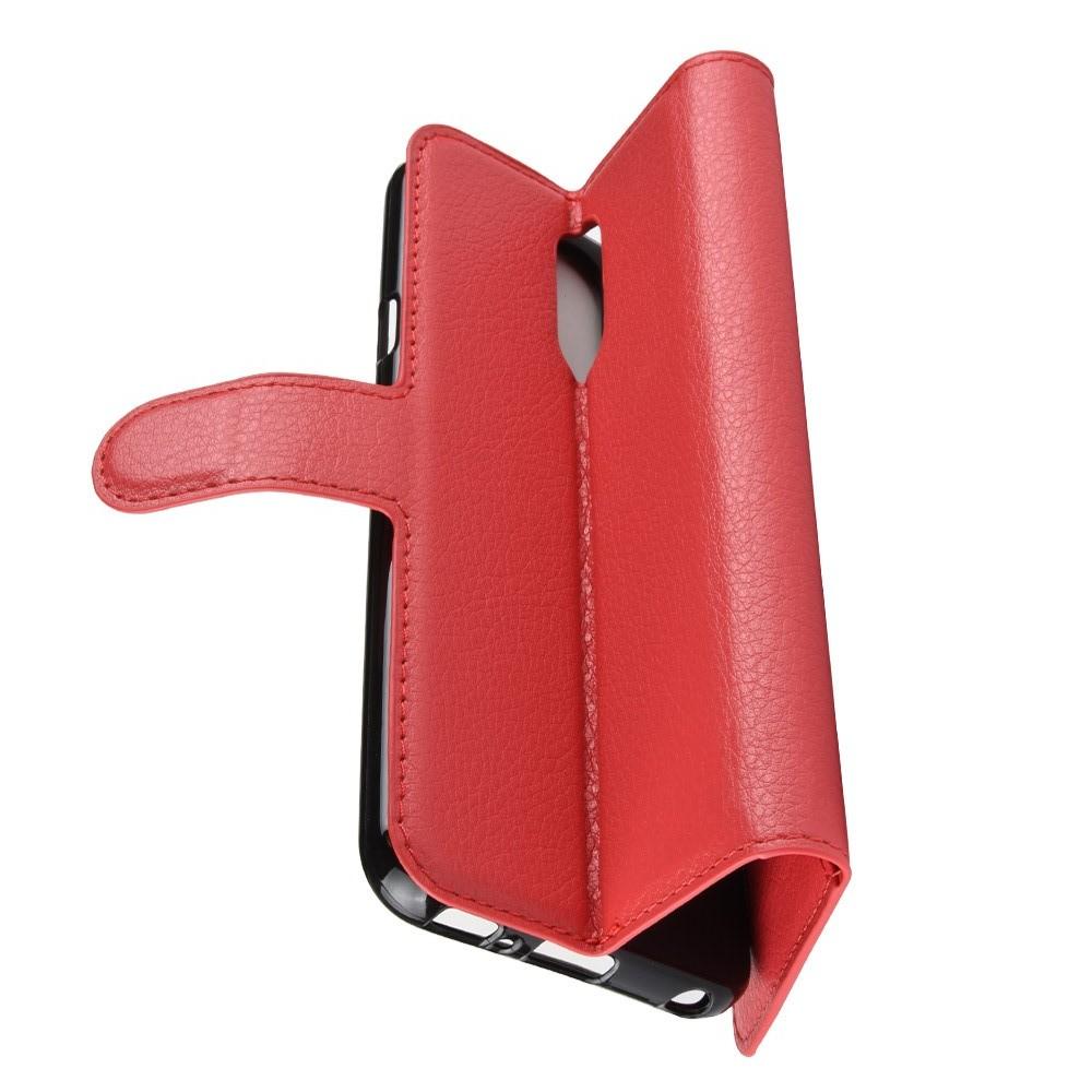 Флип чехол книжка с кошельком подставкой отделениями для карт и магнитной застежкой для LG Q7 / Q7+ / Q7a Красный
