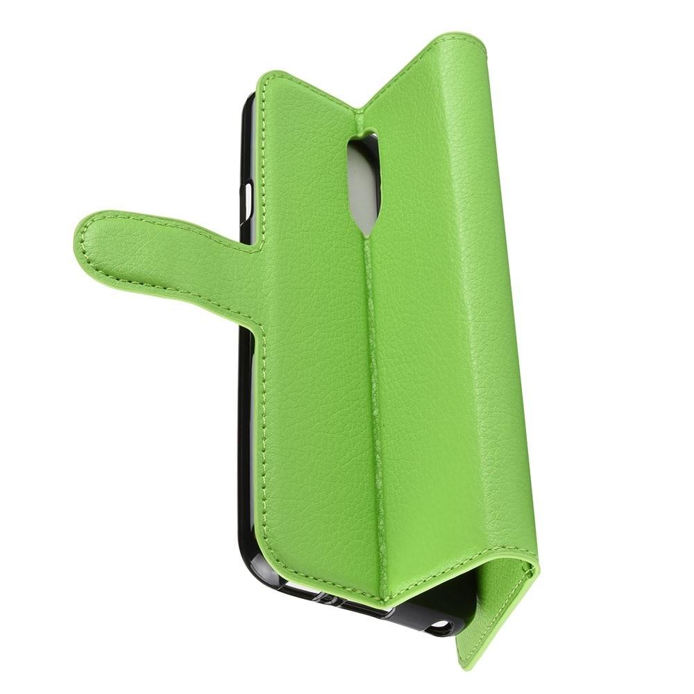 Флип чехол книжка с кошельком подставкой отделениями для карт и магнитной застежкой для LG Q7 / Q7+ / Q7a Зеленый