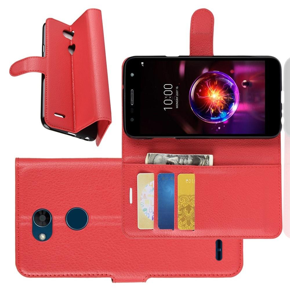 Флип чехол книжка с кошельком подставкой отделениями для карт и магнитной застежкой для LG X Power 3 Красный