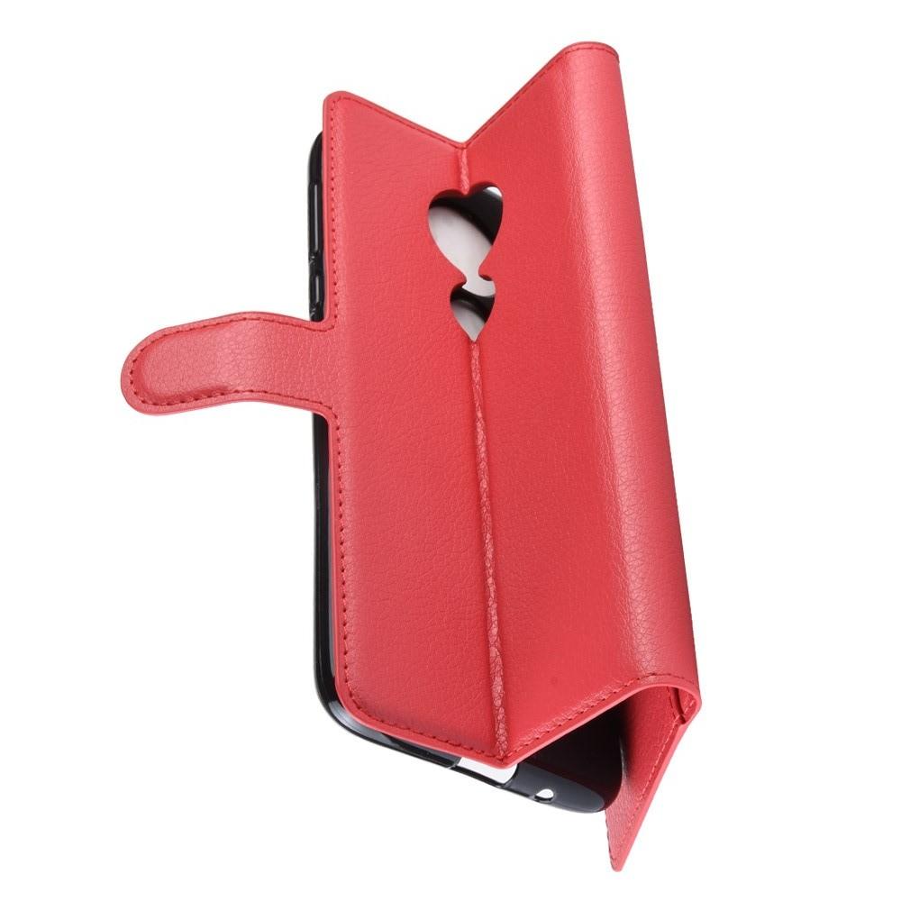 Флип чехол книжка с кошельком подставкой отделениями для карт и магнитной застежкой для Motorola Moto G7 Power Красный