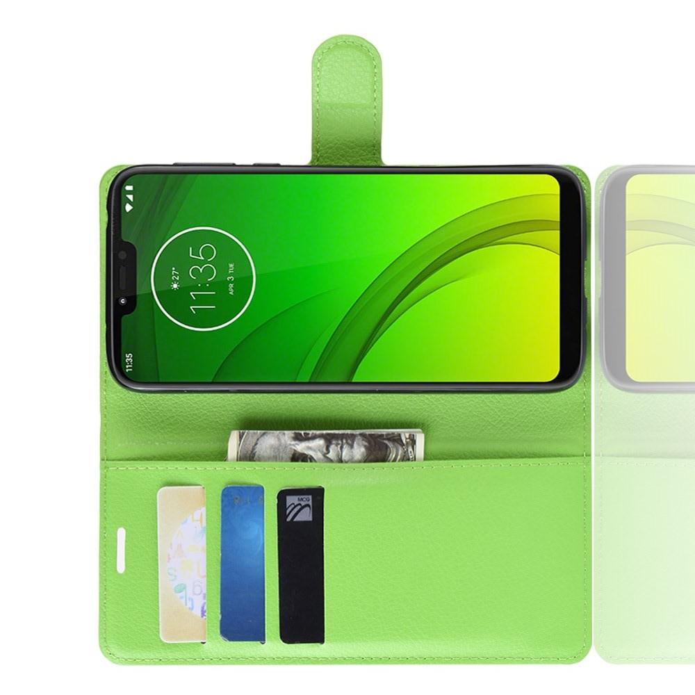 Флип чехол книжка с кошельком подставкой отделениями для карт и магнитной застежкой для Motorola Moto G7 Power Зеленый