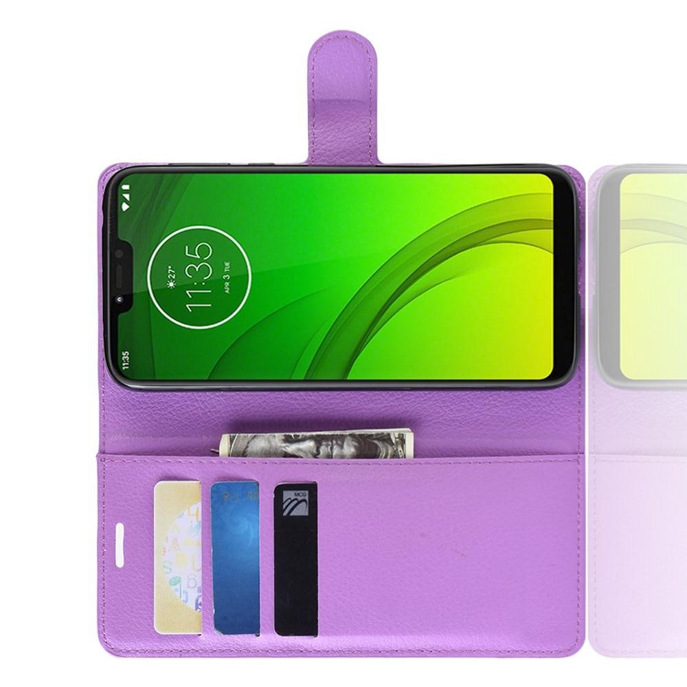 Флип чехол книжка с кошельком подставкой отделениями для карт и магнитной застежкой для Motorola Moto G7 Power Фиолетовый