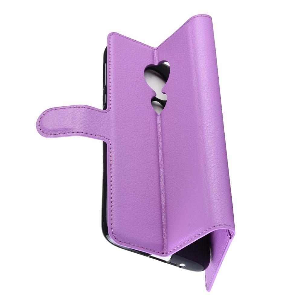 Флип чехол книжка с кошельком подставкой отделениями для карт и магнитной застежкой для Motorola Moto G7 Power Фиолетовый