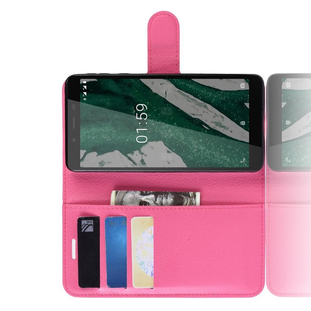 Флип чехол книжка с кошельком подставкой отделениями для карт и магнитной застежкой для Nokia 1 Plus Розовый