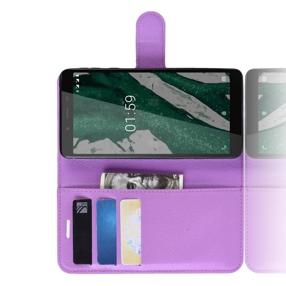 Флип чехол книжка с кошельком подставкой отделениями для карт и магнитной застежкой для Nokia 1 Plus Фиолетовый