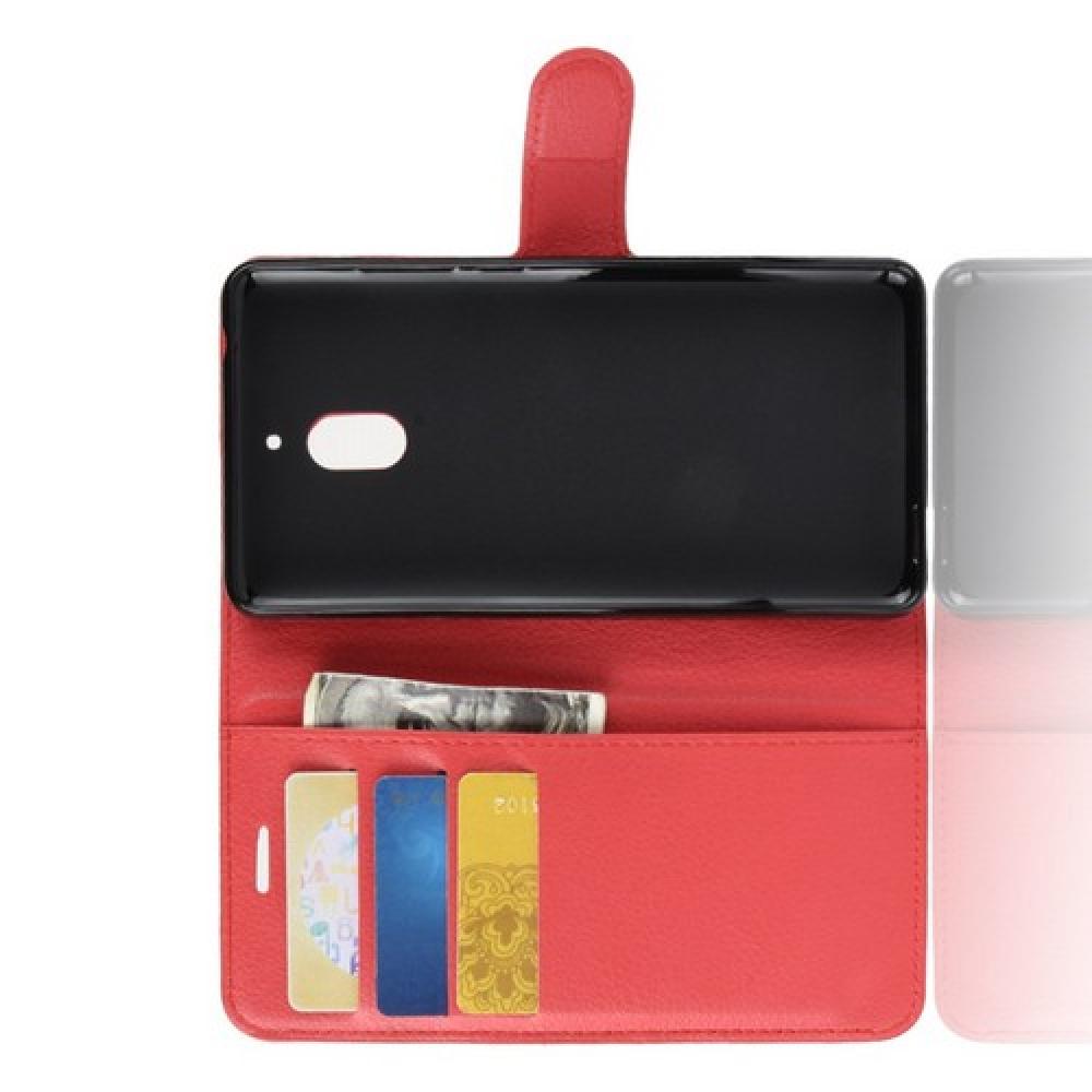 Флип чехол книжка с кошельком подставкой отделениями для карт и магнитной застежкой для Nokia 2.1 2018 Красный