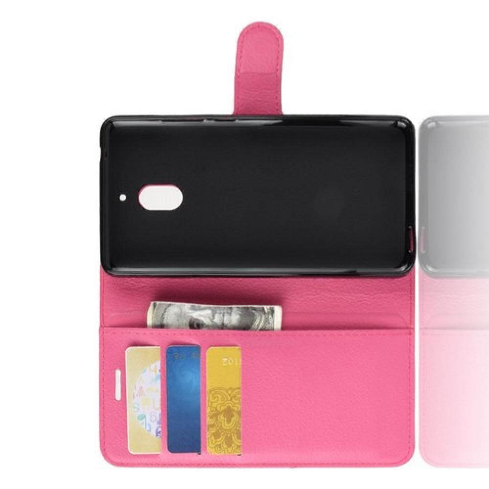 Флип чехол книжка с кошельком подставкой отделениями для карт и магнитной застежкой для Nokia 2.1 2018 Розовый