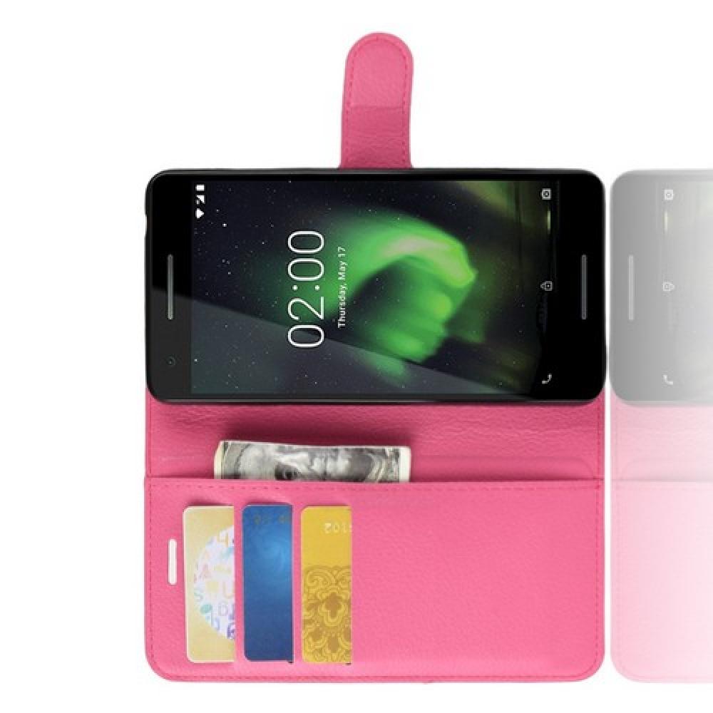 Флип чехол книжка с кошельком подставкой отделениями для карт и магнитной застежкой для Nokia 2.1 2018 Розовый