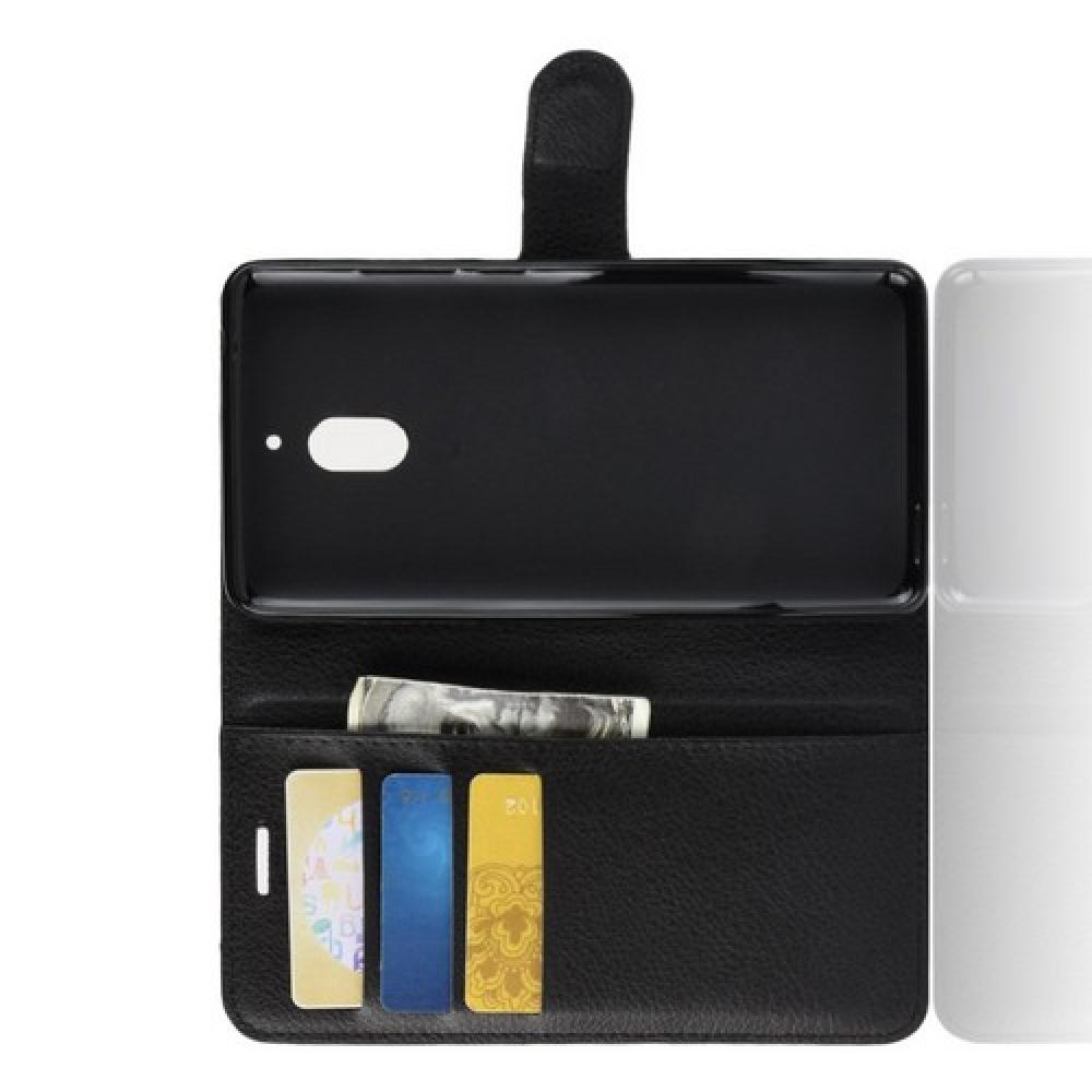Флип чехол книжка с кошельком подставкой отделениями для карт и магнитной застежкой для Nokia 2.1 2018 Черный