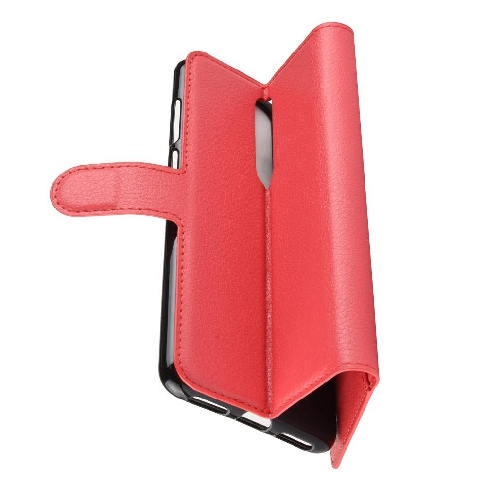 Флип чехол книжка с кошельком подставкой отделениями для карт и магнитной застежкой для Nokia 3.1 Plus Красный