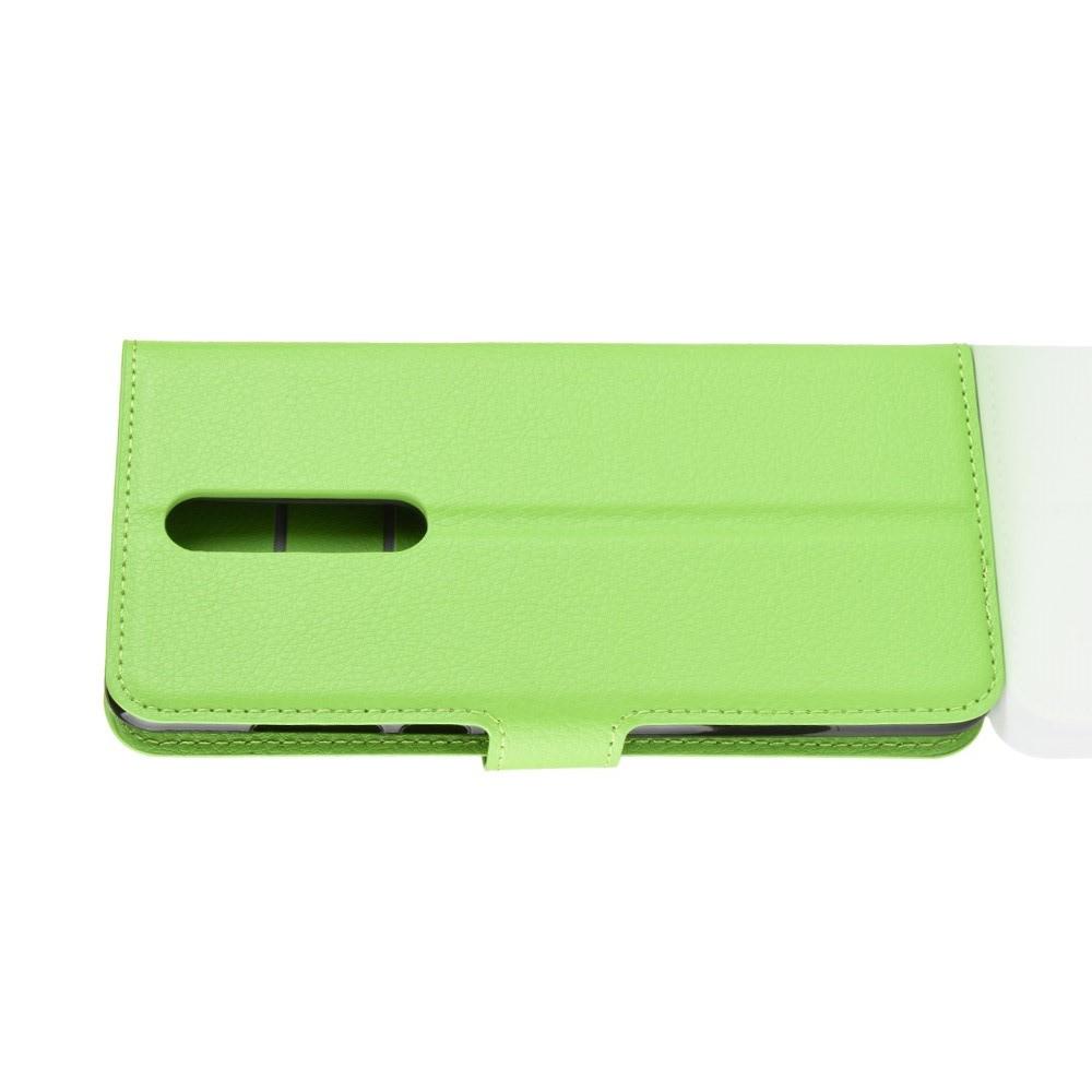 Флип чехол книжка с кошельком подставкой отделениями для карт и магнитной застежкой для Nokia 3.1 Plus Зеленый