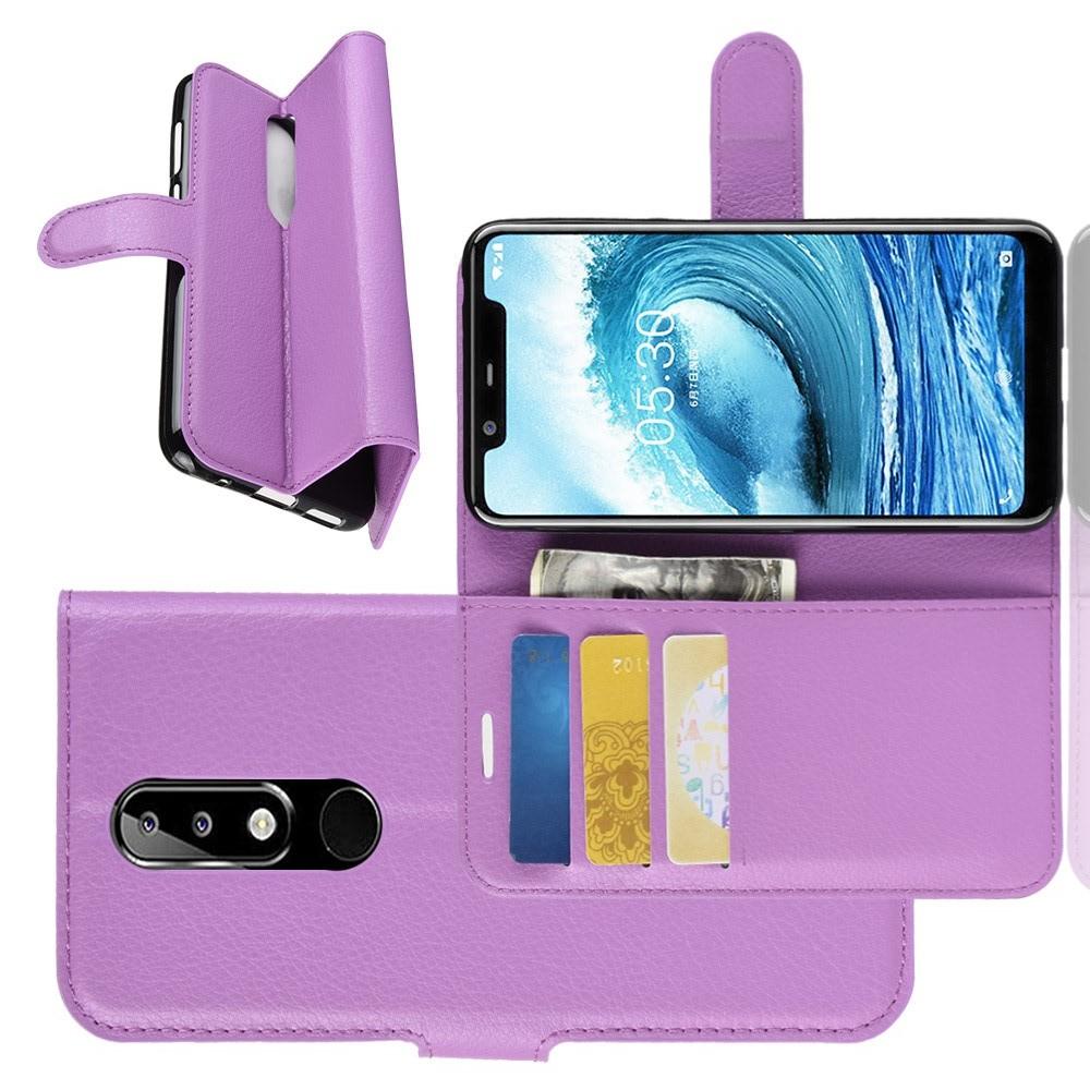 Флип чехол книжка с кошельком подставкой отделениями для карт и магнитной застежкой для Nokia 5.1 Plus Фиолетовый