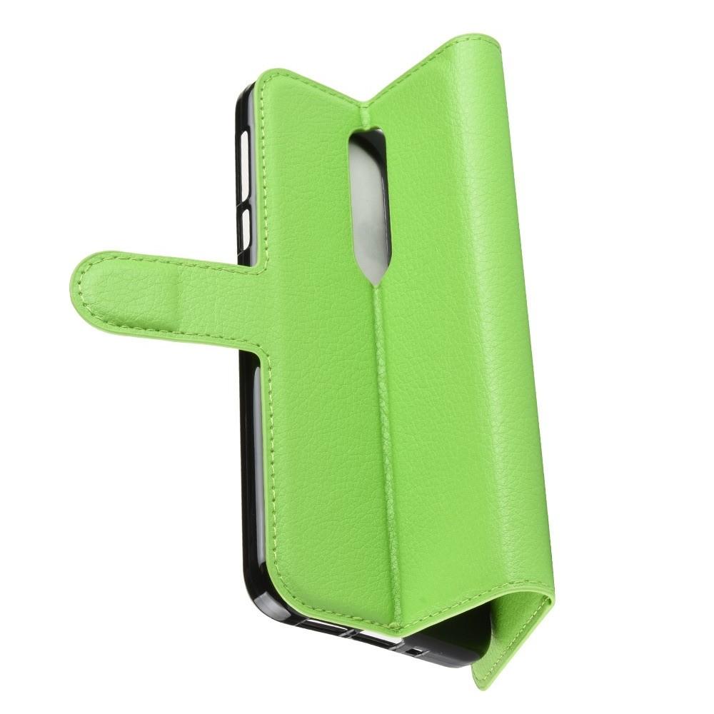 Флип чехол книжка с кошельком подставкой отделениями для карт и магнитной застежкой для Nokia 7.1 Зеленый