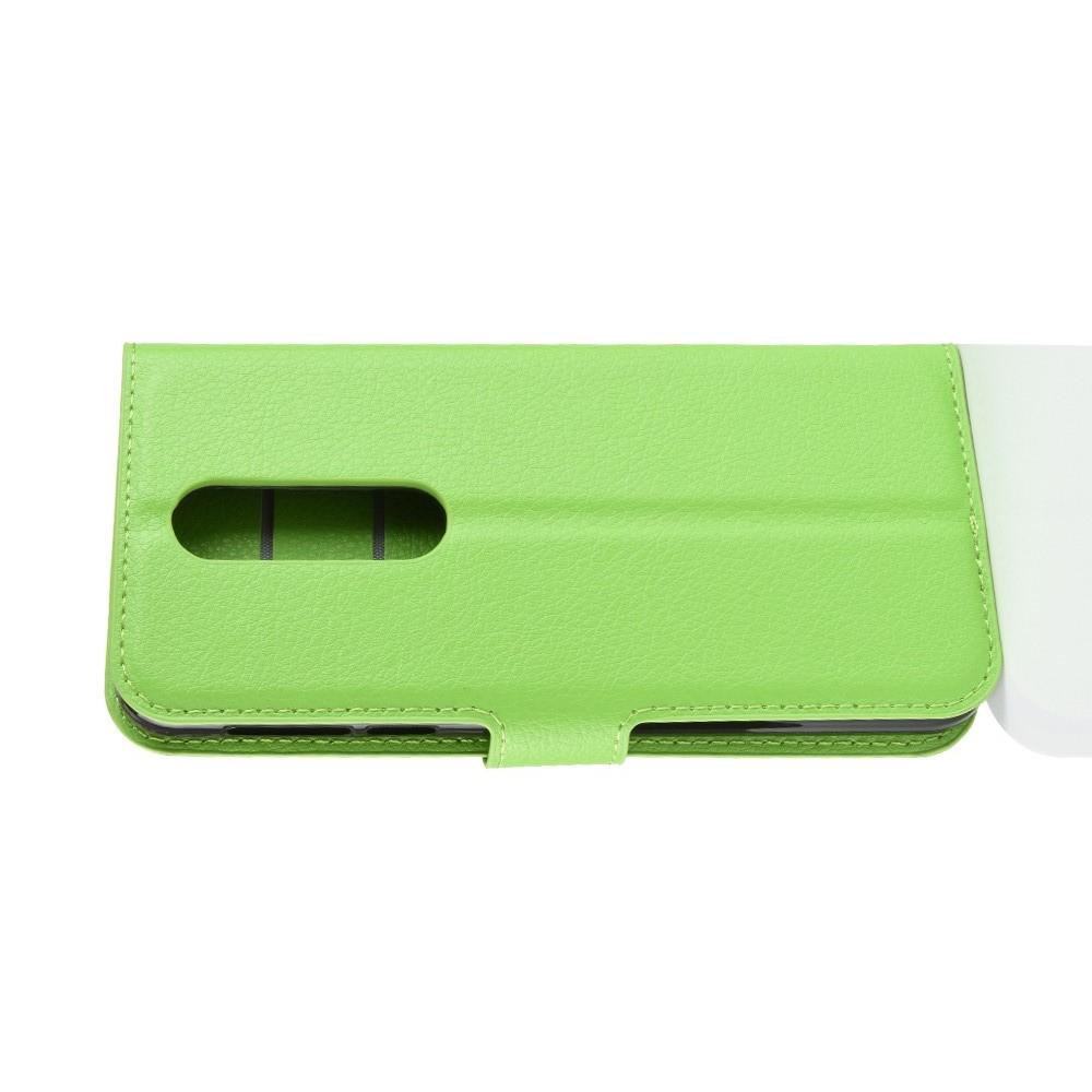 Флип чехол книжка с кошельком подставкой отделениями для карт и магнитной застежкой для Nokia 7.1 Зеленый